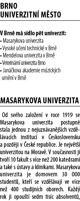BRNO UNIVERZITN M STO V Brn  m  s dlo p t univerzit: • Masarykova univerzita • Vysok  u en  technick  v Brn  • Mende...