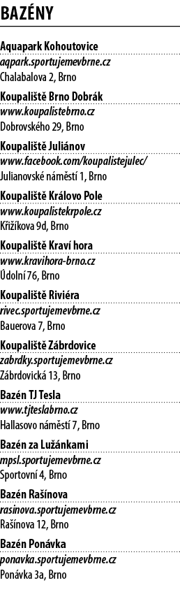Baz ny Aquapark Kohoutovice aqpark.sportujemevbrne.cz Chalabalova 2, Brno Koupali t Brno Dobr k www.koupalistebrno.c...