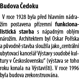 Budova edoku V roce 1928 byla p ed hlavn m n dra  m postavena p  zemn  funkcionalistick  stavba s n padn m obl m n r...