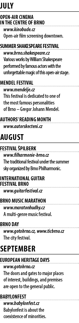 July OPEN AIR CINEMA IN THE CENTRE OF BRNO www.kinobude.cz Open air film screening downtown. SUMMER SHAKESPEARE FESTI...