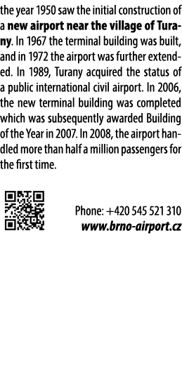 the year 1950 saw the initial construction of a new airport near the village of Turany. In 1967 the terminal building...