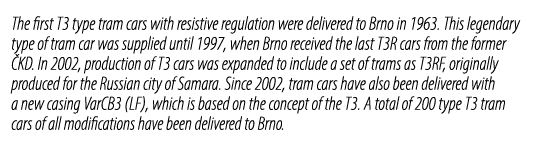 The first T3 type tram cars with resistive regulation were delivered to Brno in 1963. This legendary type of tram car...